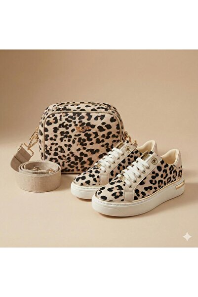 KUUM LONDON Kombin Leopard Patterned Sneaker Canvas Women's Shoes Bag