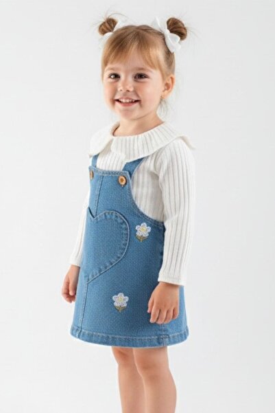 MixMax Bebe Baby Girl Floral Embroidered Holiday Jeans Gilet Set Denim