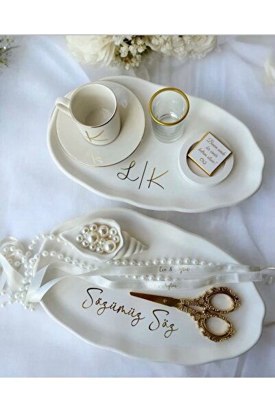 Özalp Decor Söz Tepsisi , Nişan Tepsisi-2’li Yüzüklük - (İstiridye Deniz Kabu...