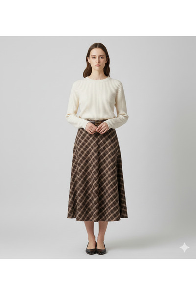 Trendalya Kadın Ekose Desenli Çan Etek