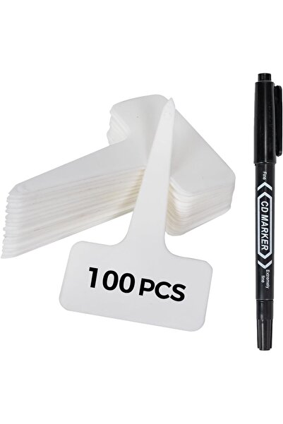 Bamworld Plastic Plant Labels with Marker - 100 Pieces of Reusable T-Shaped Plastic Tags for Outdoor
