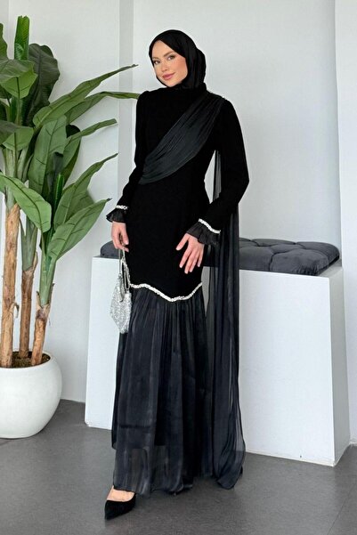 Şulemoda Giyim Deep Evening Dress Black