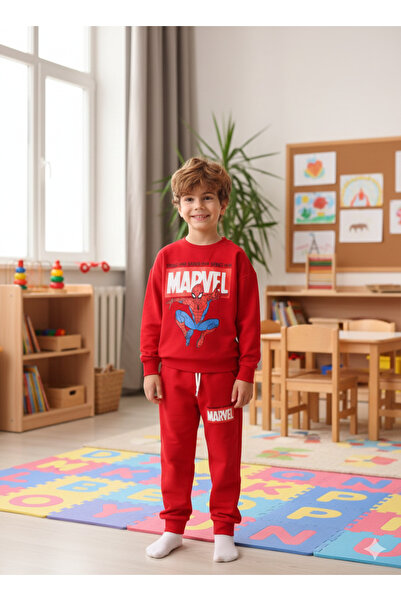 ALYAKİDS Boys' Tracksuit Set Spider-Man Design Printed Cotton Fabric Comforta...
