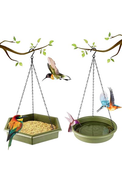 Genericc Hanging Bird Bath from Toriseek, 2 Piece - Bird Feeding Tray, 2 in 1 Hanging for Birds and Bird Bath