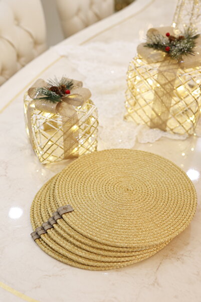 ON-ARS TEKSTİL 6 Adet Gold Jüt Supla / Amerikan Servis Lüx Sunum Tabak Altlığı