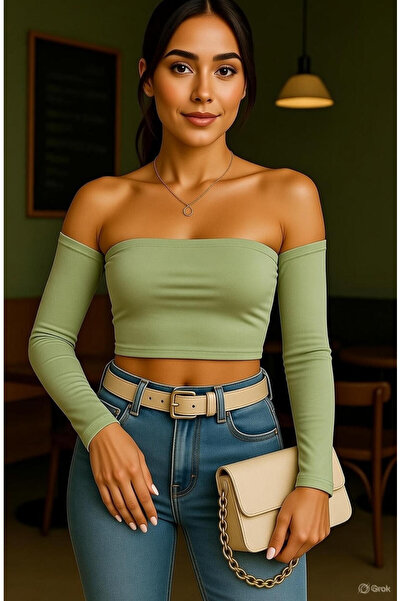 Olyssia Women's madonna collar blouse - bodycon, stretchy, long sleeve crop bustier - chic & trendy top