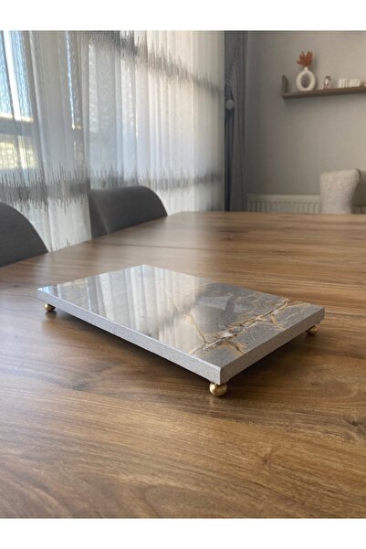 Nexa Doğaltaş Porcelain Presentation Tray – Decorative Tray with Brass Legs