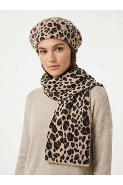 Develioğlu Γυναικείο σετ βελούδινο μπερέ και βελούδινο κασκόλ με σχέδιο λεοπά...