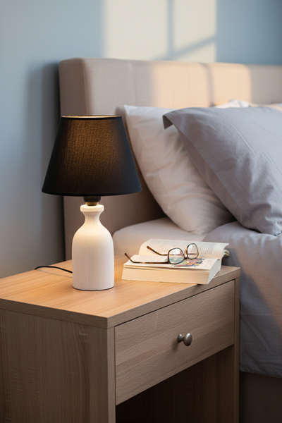 Lambazade Elzade Model White Wooden Body Black Head Lampshade