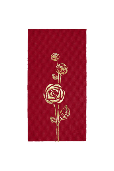 Story 40X40 cm Gold Foil Roses Patterned 16-Piece Burgundy Colored Paper Napkins