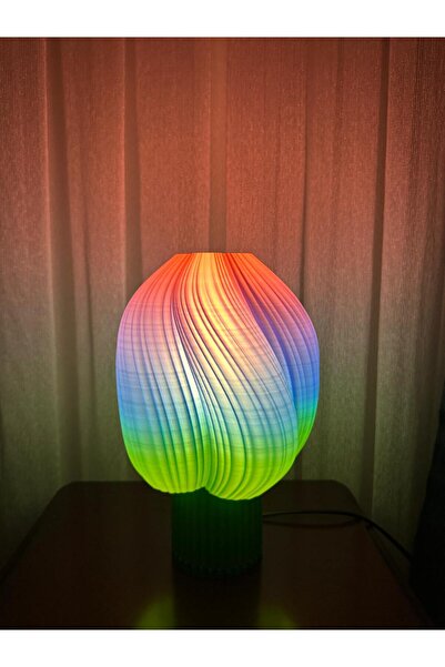 3D ZeTa Prints Tek & Eşsiz Renk Geçişli Dekoratif Lamba – Gökkuşağı Akışkan F...