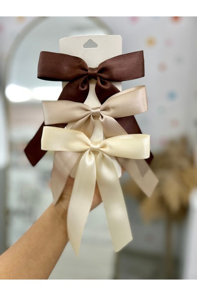 pempem bandana Sallantılı Kurdela Fiyonk Klips Toka Bows 3'Lü Kahverengi Krem...