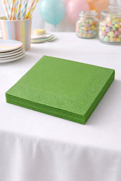 Partifabrik Dark Green Colored Birthday Themed Paper Napkins 16 Pieces