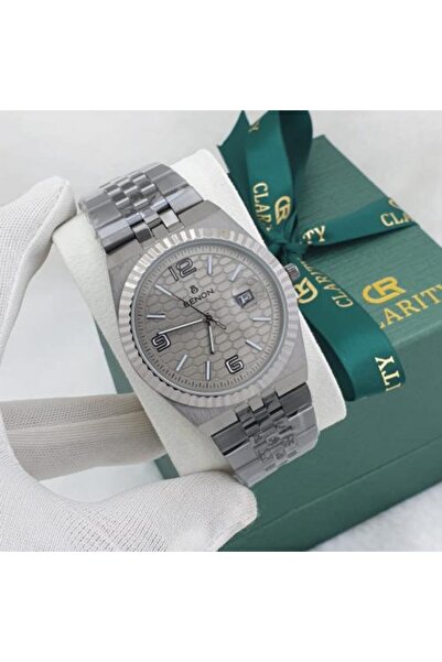 benon Men's Steel Watch in Silver and Gold with Blue Dial