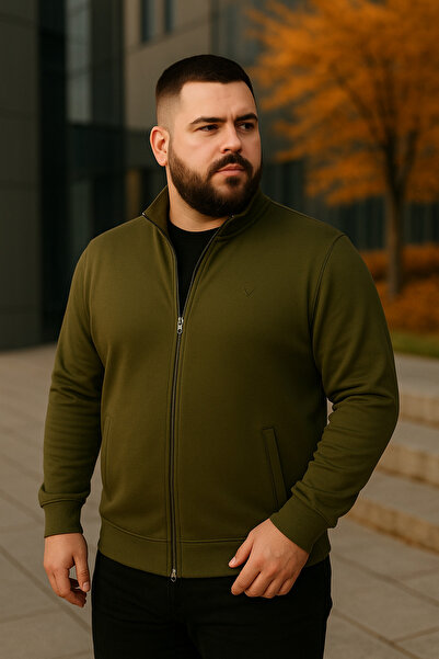 Maccali Чоловічий великий розмір хакі світшот з блискавкою