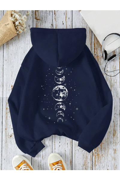 Mayer Butik Unisex Men/Women Moon Phases Custom Printed Cotton Oversized Hooded Sweatshirt