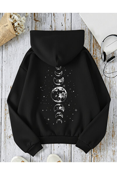 Mayer Butik Unisex Men/Women Moon Phases Custom Printed Cotton Oversized Hooded Sweatshirt