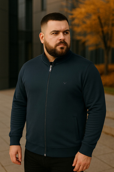 Maccali Чоловічий великий розмір Синій светр на блискавці