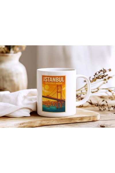 Beramussa Istanbul Bosphorus Bridge Design Mug - Bosphorus Bridge Vintage Travel Mug