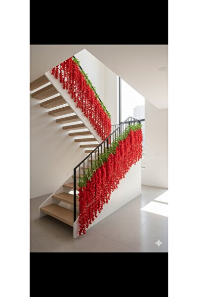 Miha Deco 12 dallı kırmızı sarkan akasya ev balkon duvar süsü