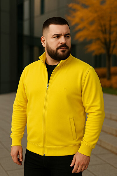 Maccali Чоловічий светр великого розміру з жовтим застібкою-блискавкою