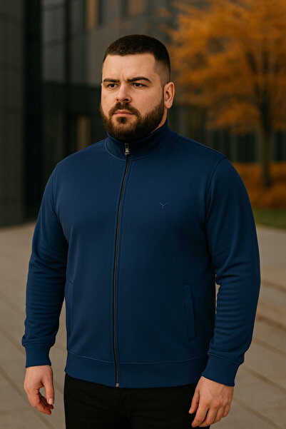 Maccali Чоловічий великий розмір синій светр на блискавці