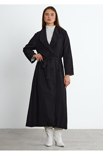 LADYA COLLECTION Μαύρη Μακριά Καμπαρντίνα Βερντέ