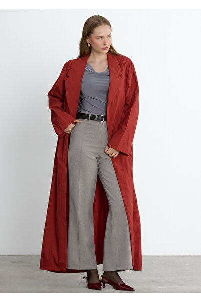 LADYA COLLECTION Kiremit Rengi Uzun Verde Trençkot