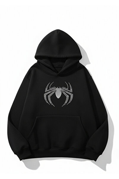 Mayer Butik Unisex Men/Women Spider Stone Printed Cotton Oversized Hooded Sweatshirt
