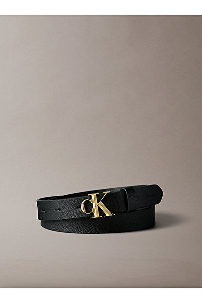 Calvin Klein Micropebble Leather Monogram Buckle Belt