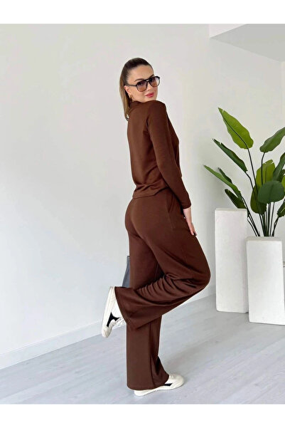 MarDyHome Polo collar, top and bottom sleeved modal suit, coffee pt.