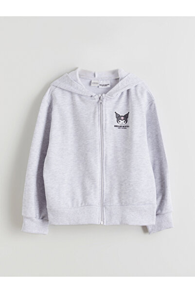 LC Waikiki LCW Kids Gri Kapüşonlu Hello Kitty Baskılı Kız Çocuk Fermuarlı Swe...