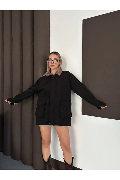 Ethab Ticaret Lined Collar Detailed Artos Jacket Black St2651019