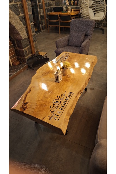 UluBey CnC Logo oymalı ahşap masa özel tasarım