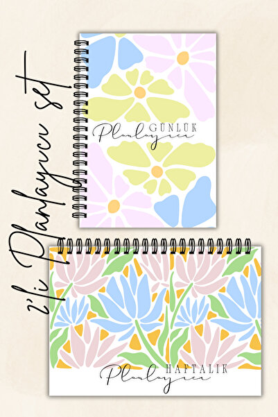 Flowery Paper 2'li Günlük ve Haftalık Planlayıcı, A5 , Dokulu Yumuşak Kapak ,...