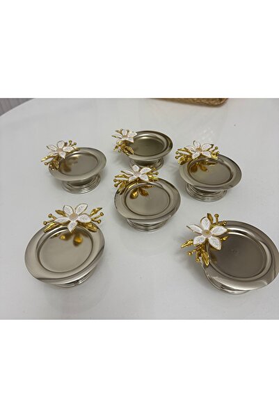 Elzemm store Silver Color with Lily Flowers 6 Pieces Macaron Holder Coffee or...