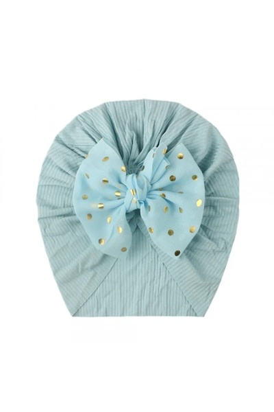 Superbaby Blue turban hat with applied tulle bow