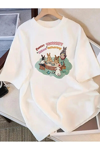 Marwah collection Tricou supradimensionat din bumbac imprimat FOREST THARAPAR...