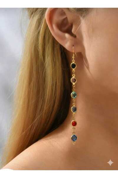 ModaRESSO Gold Sallantılı Renkli Taşlı Şık Kadın Küpe- MODEL 1