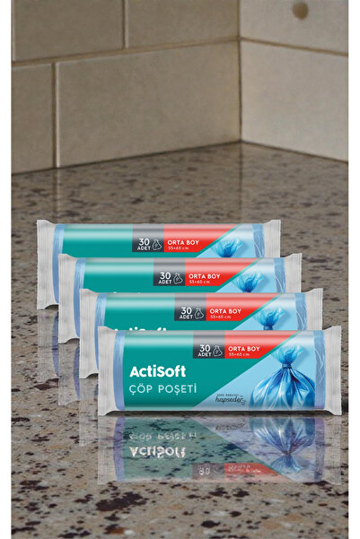 actisoft أكياس قمامة متوسطة الحجم 30 قطعة 4 عبوات