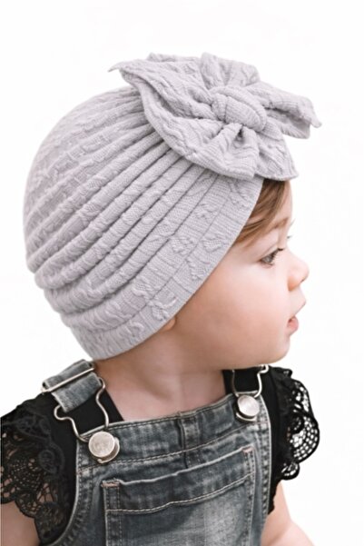 Pure Boutique Caciulita gri tip turban cu model din tesatura si funda aplicata