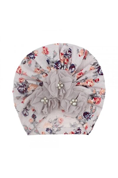 Superbaby Turban hat with grey appliqued flowers