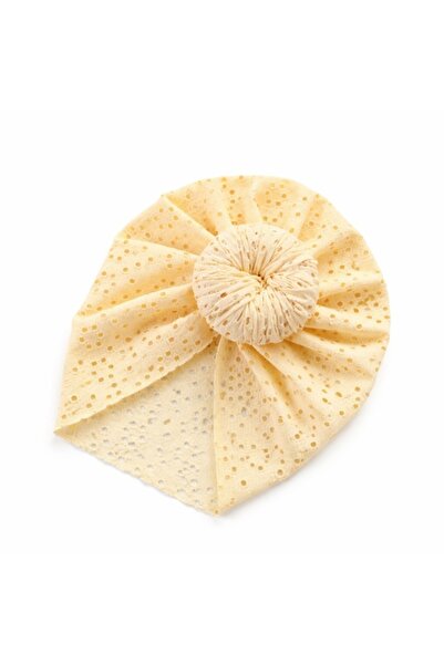 Pure Boutique Caciulita galbena tip turban cu model ajurat