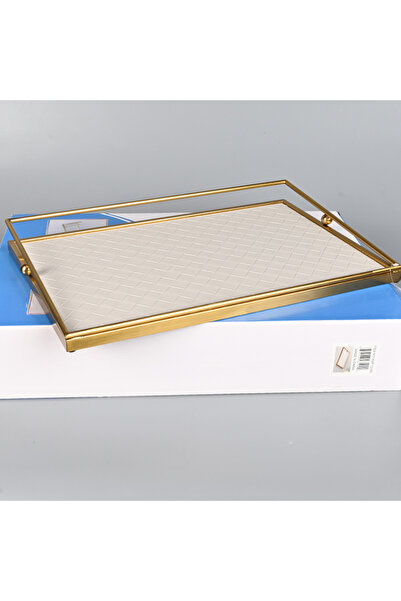 Generic Rectangular serving tray in faux leather with a copper-colored steel frame, measuring 47 x 30 cm, ideal for gray.