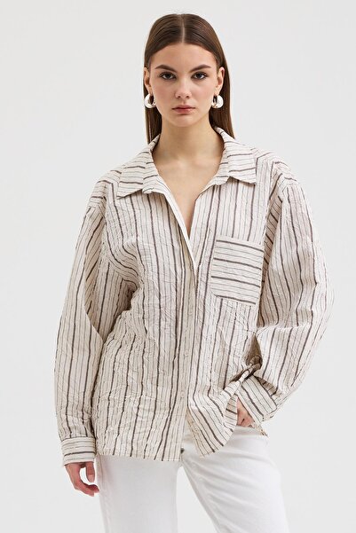 Lijuri Wrinkle Detailed Relaxed Fit Striped Shirt 3493