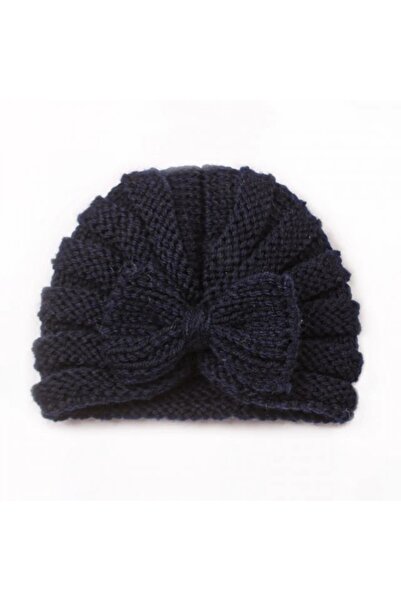 Superbaby Navy blue crocheted turban hat with bow