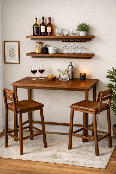 MODERN LİFEE DOĞAL ÇAM 60 X 120X 100 MASA + 2 RAF MUTFAK/BAR MASASI