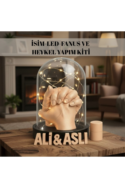 Handartmill Kişiye Özel İsimli LED Fanuslu El Heykeli Yapım Kiti, Sevgiliye &...