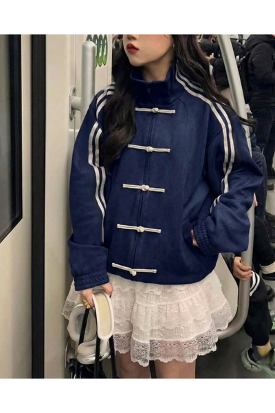 Touz Moda Double Striped Oversized China Unisex Jacket