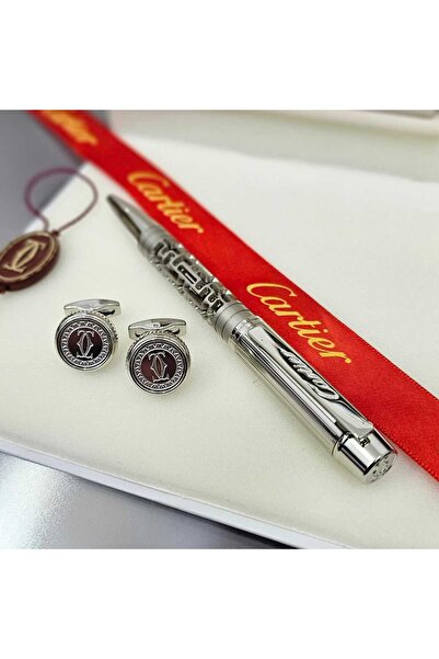 Cartier قلم كارتير الفاخر بتصميم كلاسيكي معقد + ازرار اكمام مجانا